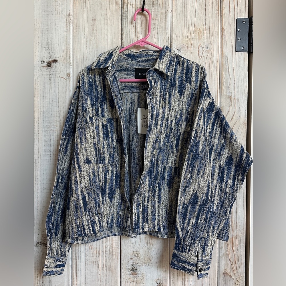 Chic Blue and White Korean Jacquard Jacket
